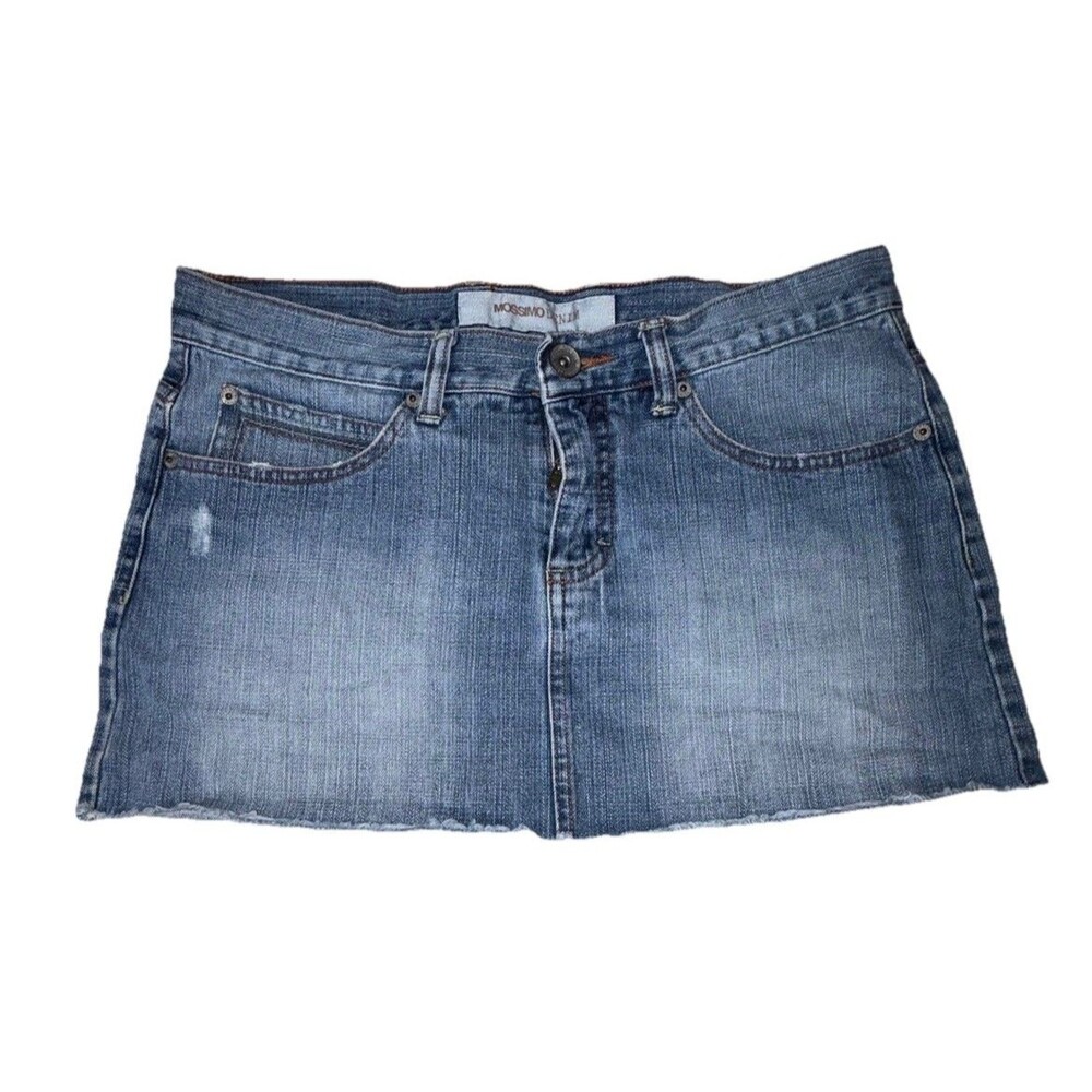 Mossimo Denim Mini Skirt Womens Size 11 Blue Jean Distressed Raw Hem Y2K